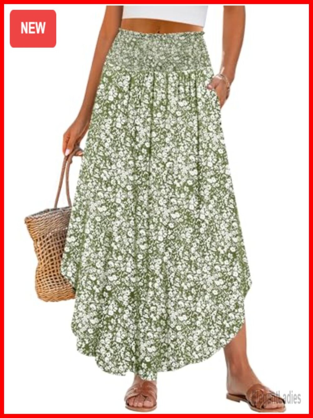 Women's High Waist Floral Flowy Maxi Skirt with Pockets Boho Summer
